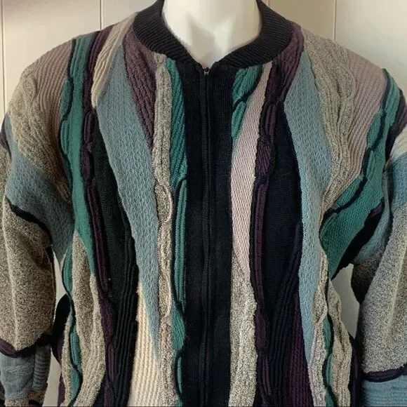Vintage St Croix Knits Full Zip Lined Textured Knit Wool Mens Sweater Size XL